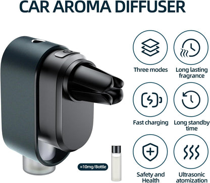 Smart Car Air Freshener Diffuser - Rechargeable Car Diffuser with 3 Modes, Ultrasonic Aroma Diffuser with 4 Essential Oils, Long-Lasting Freshener for Women and Men