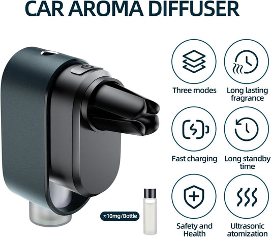 Smart Car Air Freshener Diffuser - Rechargeable Car Diffuser with 3 Modes, Ultrasonic Aroma Diffuser with 4 Essential Oils, Long-Lasting Freshener for Women and Men